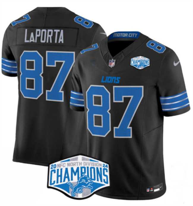 Men%27s Detroit Lions #87 Sam LaPorta Black 2024 NFC North Champions F.U.S.E. Vapor Limited Stitched Jersey